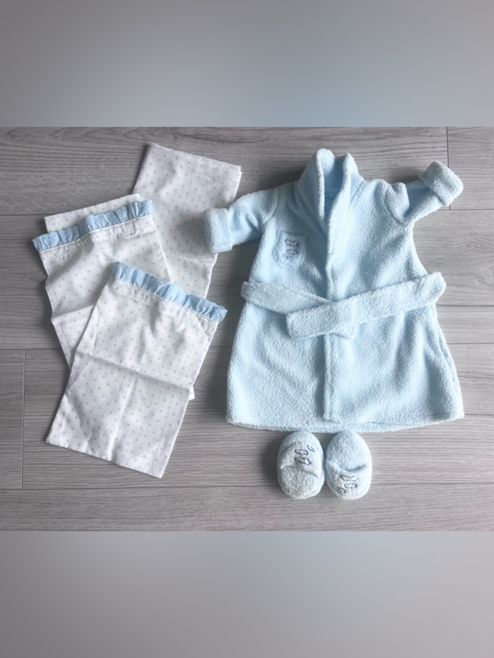 Doll Clothes for 18” American Girl Doll Blue Fleece Robe Slippers & Sleeping Bag